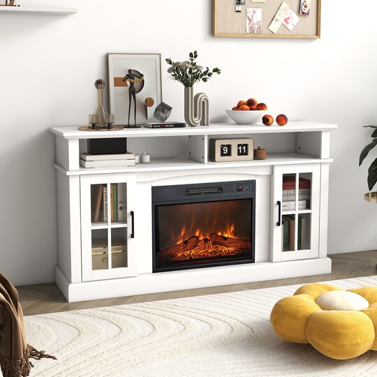 Tv Stand For Tvs Up To 65 Inch With Fireplace, Side Cabinets And Remote Control